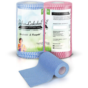 GrihaLakshmi Non woven Reusable and Washable Kitchen Wipes/ Kitchen Towel Roll - Pack of 2 - 80 Pulls Per Roll, Handy Kitchen Wipes/ Cleaning Cloth - 8x8 inches - Image 1