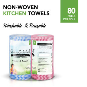 GrihaLakshmi Non woven Reusable and Washable Kitchen Wipes/ Kitchen Towel Roll - Pack of 2 - 80 Pulls Per Roll, Handy Kitchen Wipes/ Cleaning Cloth - 8x8 inches - Image 2