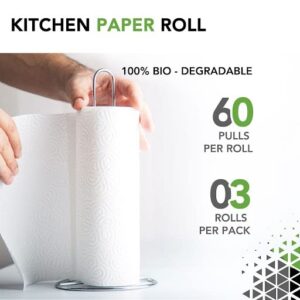 GrihaLakshmi 4Ply Kitchen Tissue/Towel Paper Rolls 60 Pulls | Pack of 3 Rolls Multipurpose Eco-Friendly Super Absorbent Single Wipes 8x4inches (3) - Image 3
