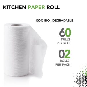 GrihaLakshmi 4Ply Kitchen Tissue/Towel Paper Rolls 60 Pulls | Pack of 2 Rolls Multipurpose Eco-Friendly Super Absorbent Single Wipes 8x4inches - Image 3