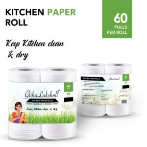 GrihaLakshmi 4Ply Kitchen Tissue/Towel Paper Rolls 60 Pulls | Pack of 2 Rolls Multipurpose Eco-Friendly Super Absorbent Single Wipes 8x4inches - Image 6